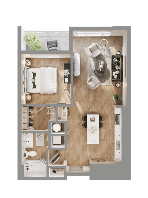 a floor plan of a bedroom with a bathroom and a living room at Bemiston Place Apartments, Clayton Missouri